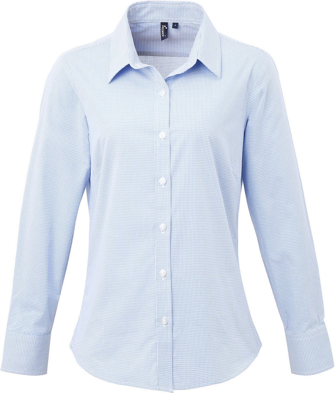 Premier Womens/Ladies Gingham Long-Sleeved Shirt (Hellblau/Weiß)