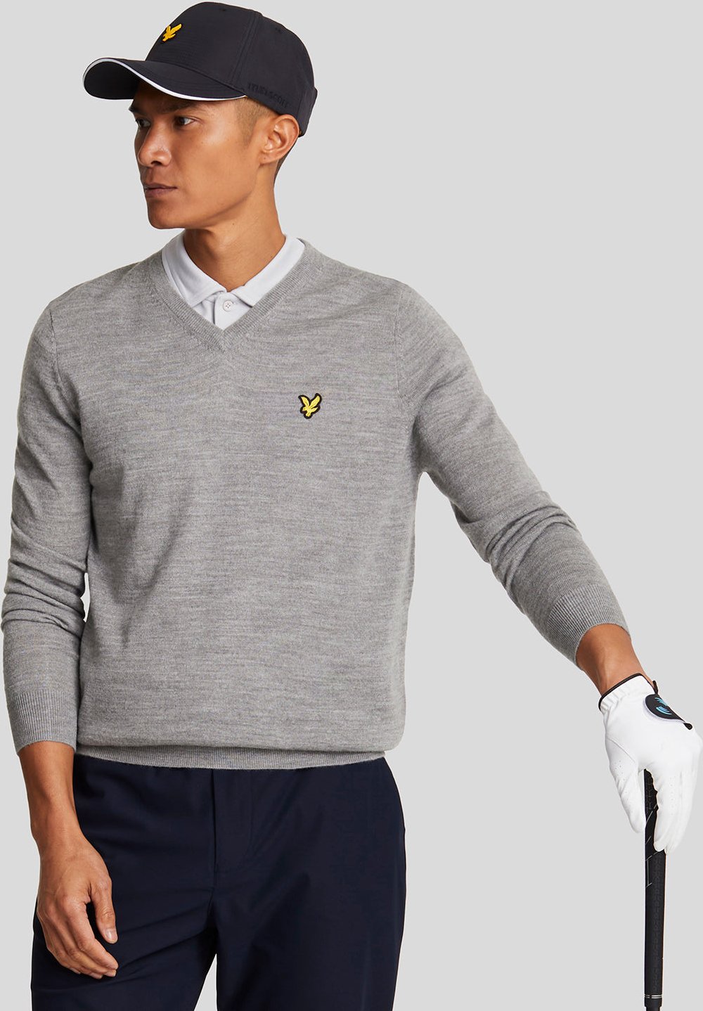 Thumbnail - Lyle & Scott Golf – Pullover aus Wollmischung mit V-Ausschnitt – Grau