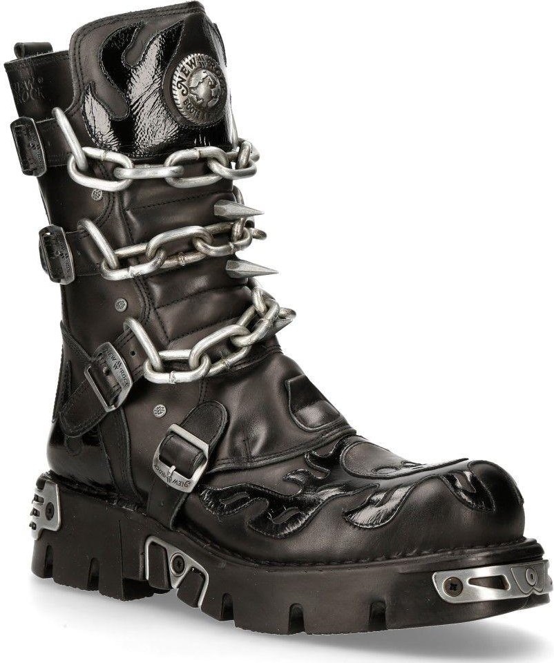 New Rock Schwarze Gothic-Stiefel mit Spikes bis zur Wade-727-S1