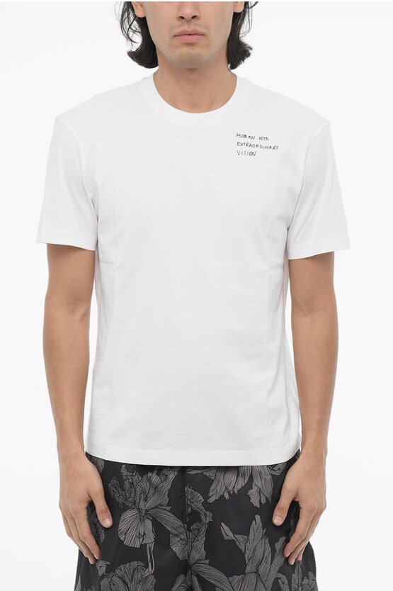 Slim Fit HUMAN WITH EXTRAORDINARY VISION T-Shirt mit Rundhalsausschnitt in Weiß