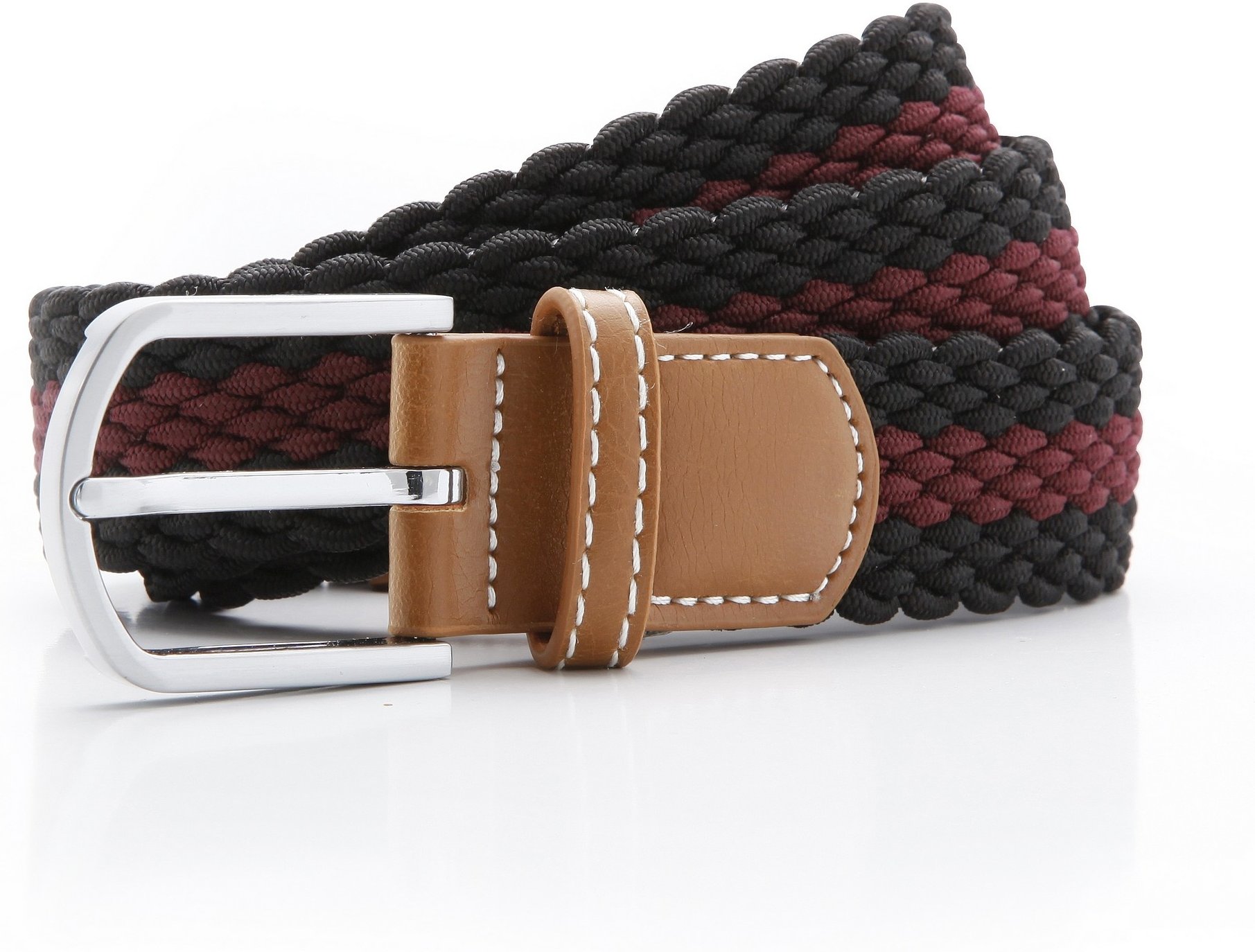 Asquith & Fox Herren Stretchgürtel mit zweifarbigem Streifengeflecht (Schwarz/Burgund)