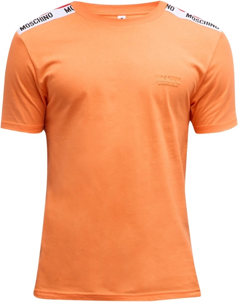 Orangefarbenes T-Shirt mit Moschino-Taped Shoulders-Markenlogo
