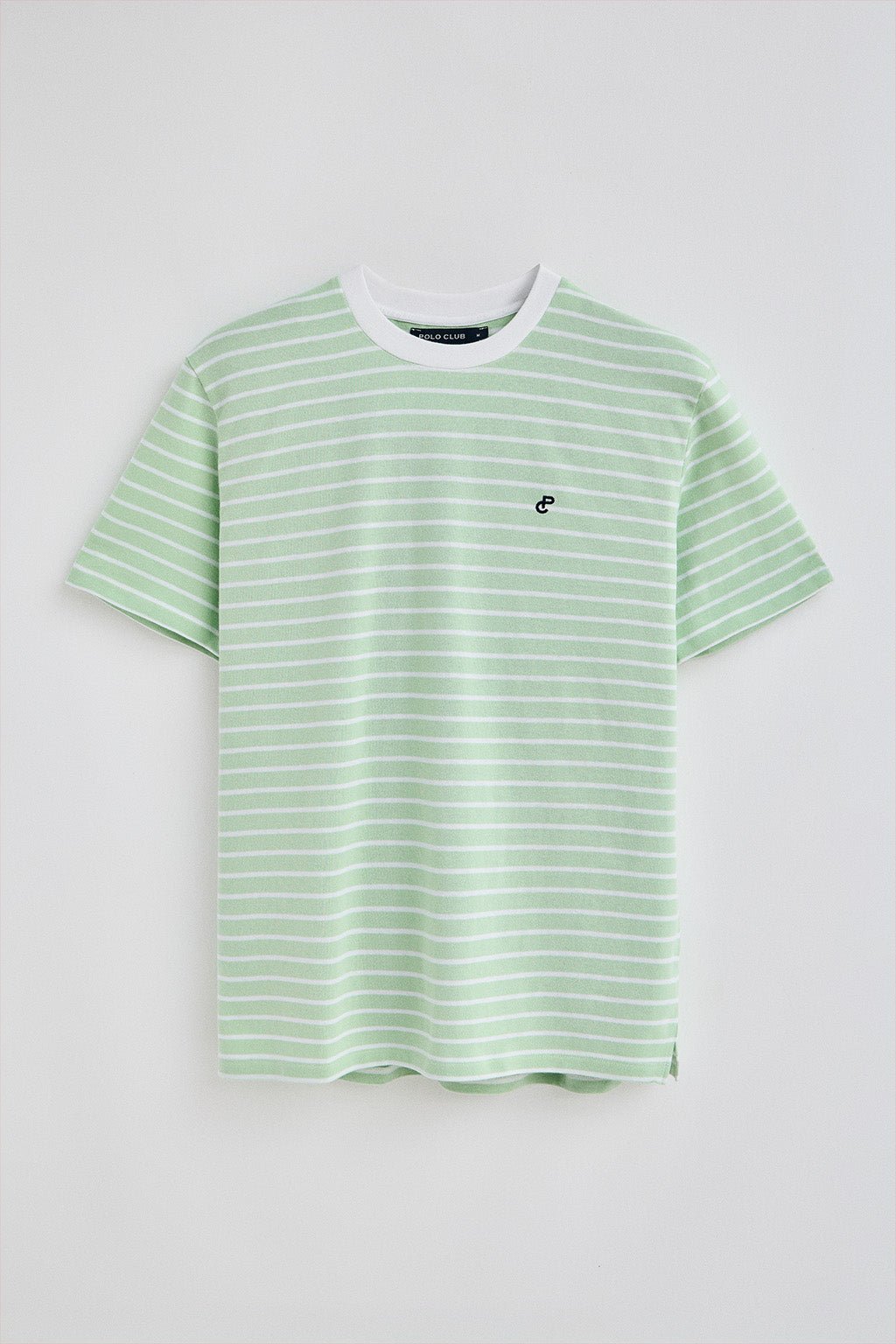 T-Shirt mintgrün und beige gestreift mit gesticktem Monogramm