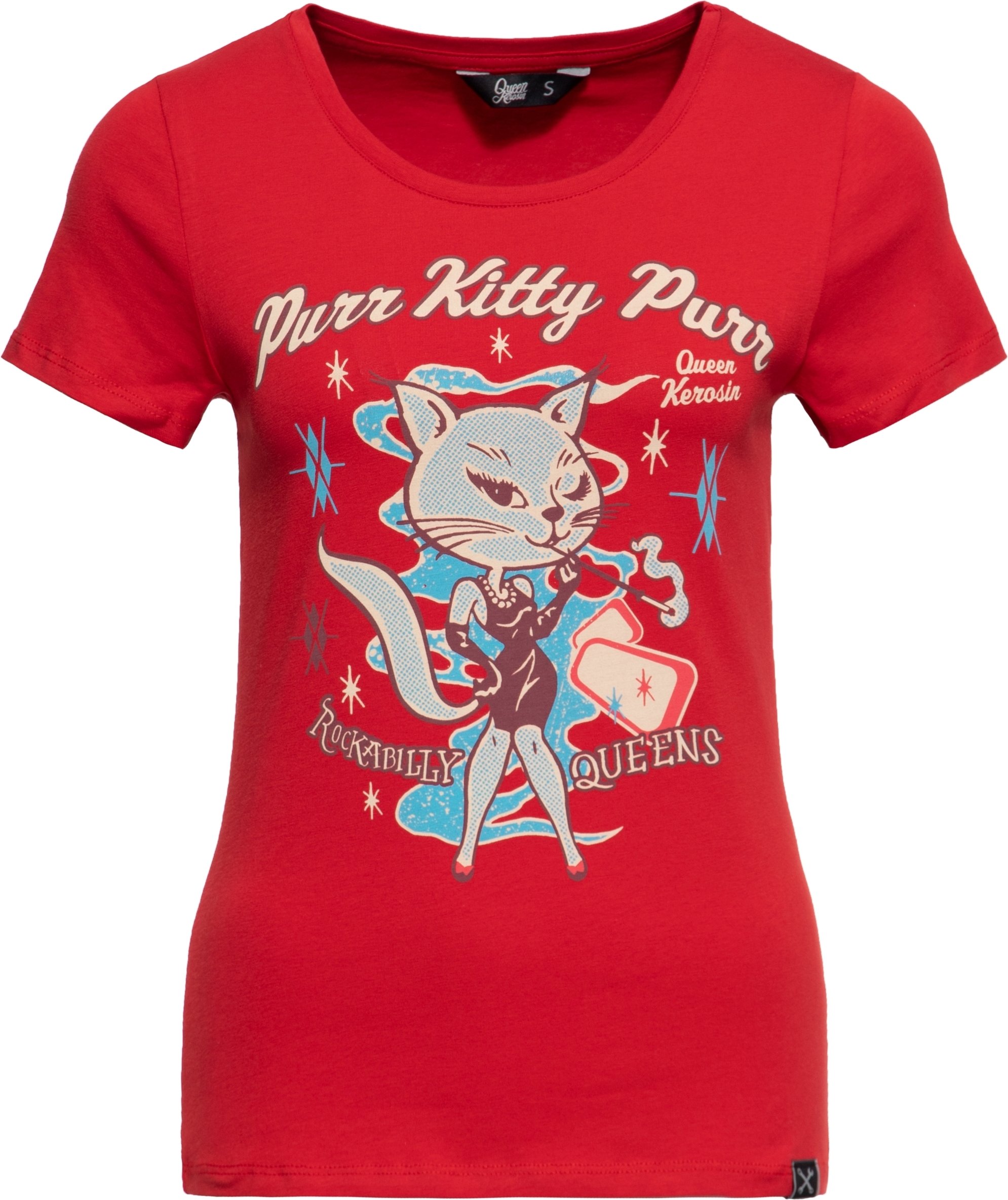 Queen Kerosin Damen T-Shirt Purr Kitty Purr rot