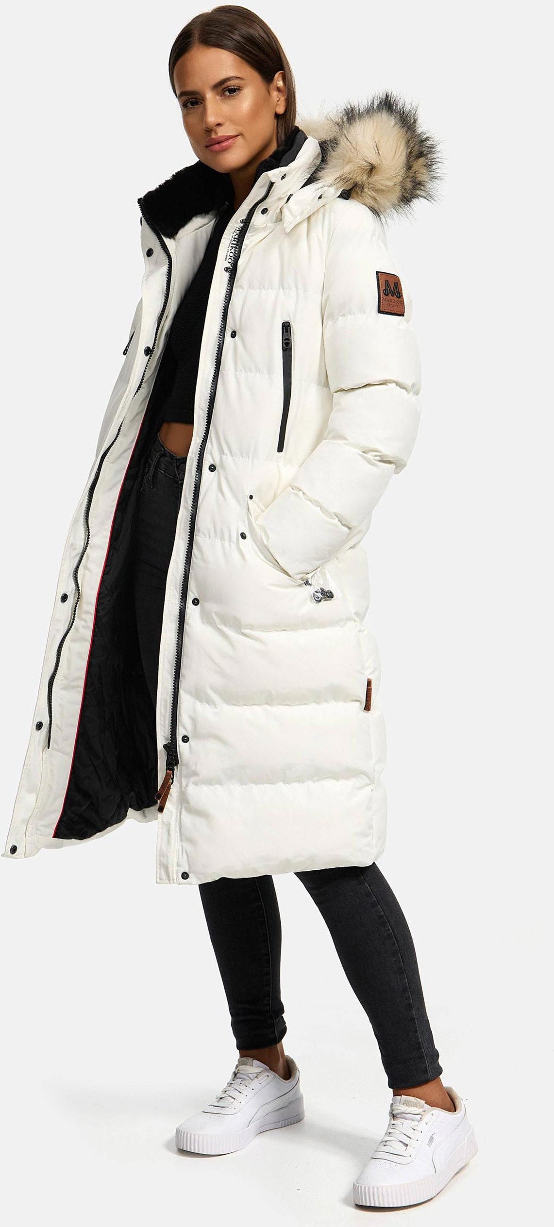 Marikoo Damen Winterjacke – Schneesternchen, lang mit Kapuze & Fellkragen