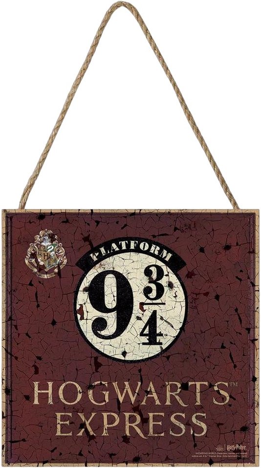 Harry Potter - Tafel "Hogwarts Express Platform 9 3/4", Holz (Burgunderrot)