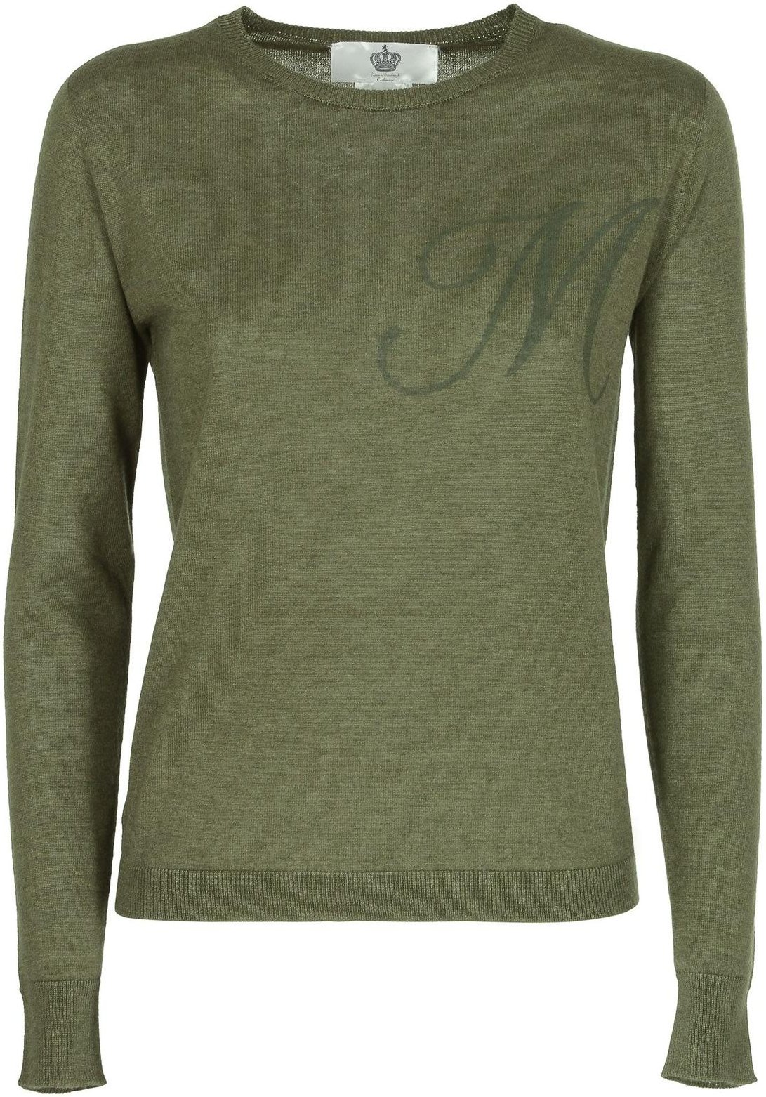 Seiden- und Kaschmir-Pullover mit leichtem Crew-Neck und kontrastierendem Schriftzug