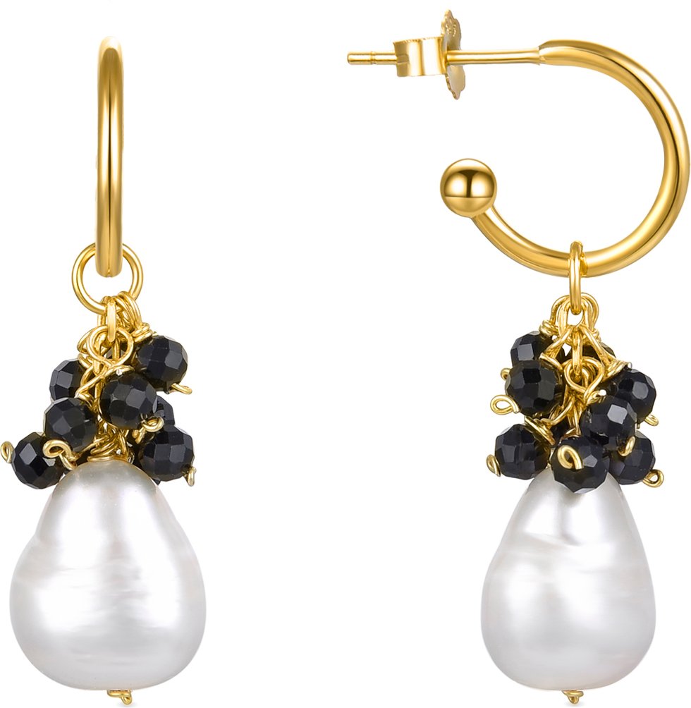 Luxenter Sterling Silber 925 Ohrringe mit schwarzem Kristall in 18K Gelbgold - Sahme