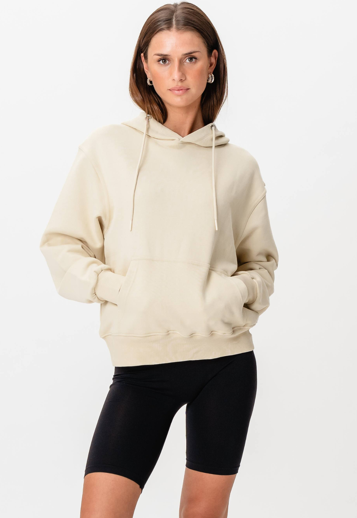 Schwerer Kapuzenpullover – Beige