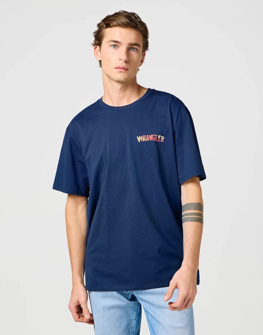 Wrangler - T-Shirt mit großem Aufdruck - Marineblau