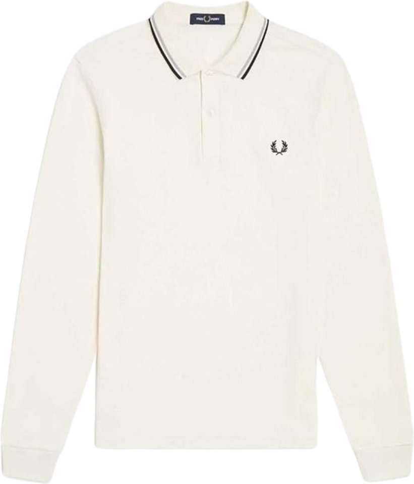 Thumbnail - Fred Perry Poloshirt mit Doppelstreifenkragen, Schwarz/Kalkstein, Ecru/Weiß