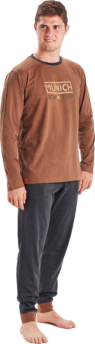 MU1 Herren-Winterpyjama mit langen Ärmeln und Rundhalsausschnitt