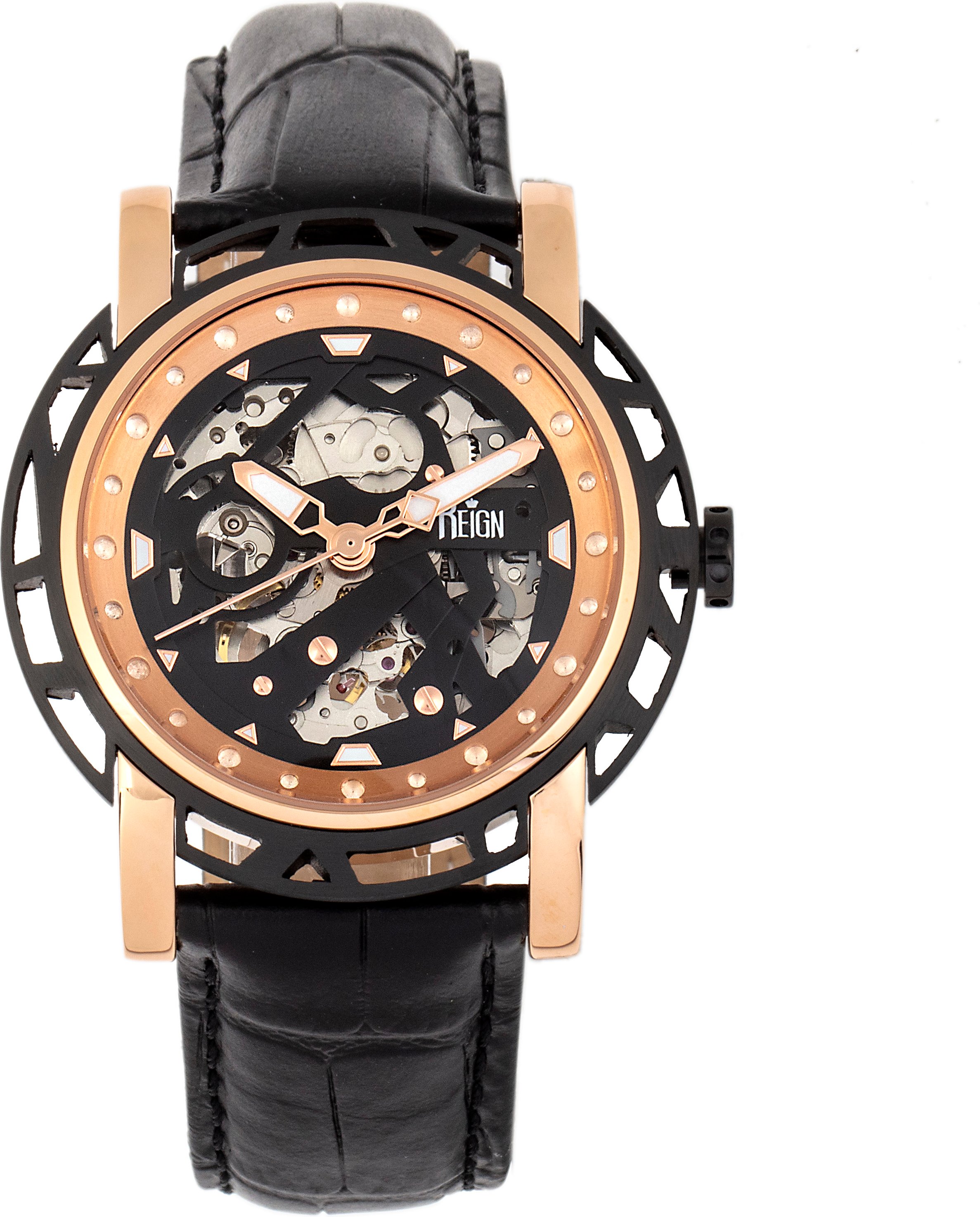 Reign Stavros Automatik-Skelett-Lederarmbanduhr