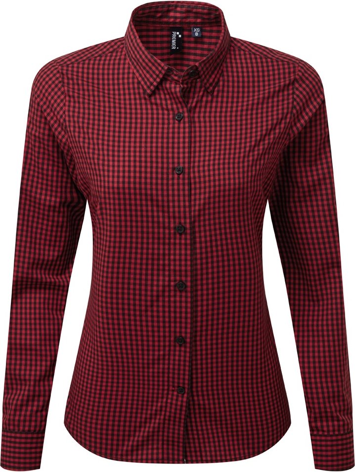 Premier Womens/Ladies Maxton Check Langarmhemd (Schwarz/Rot)