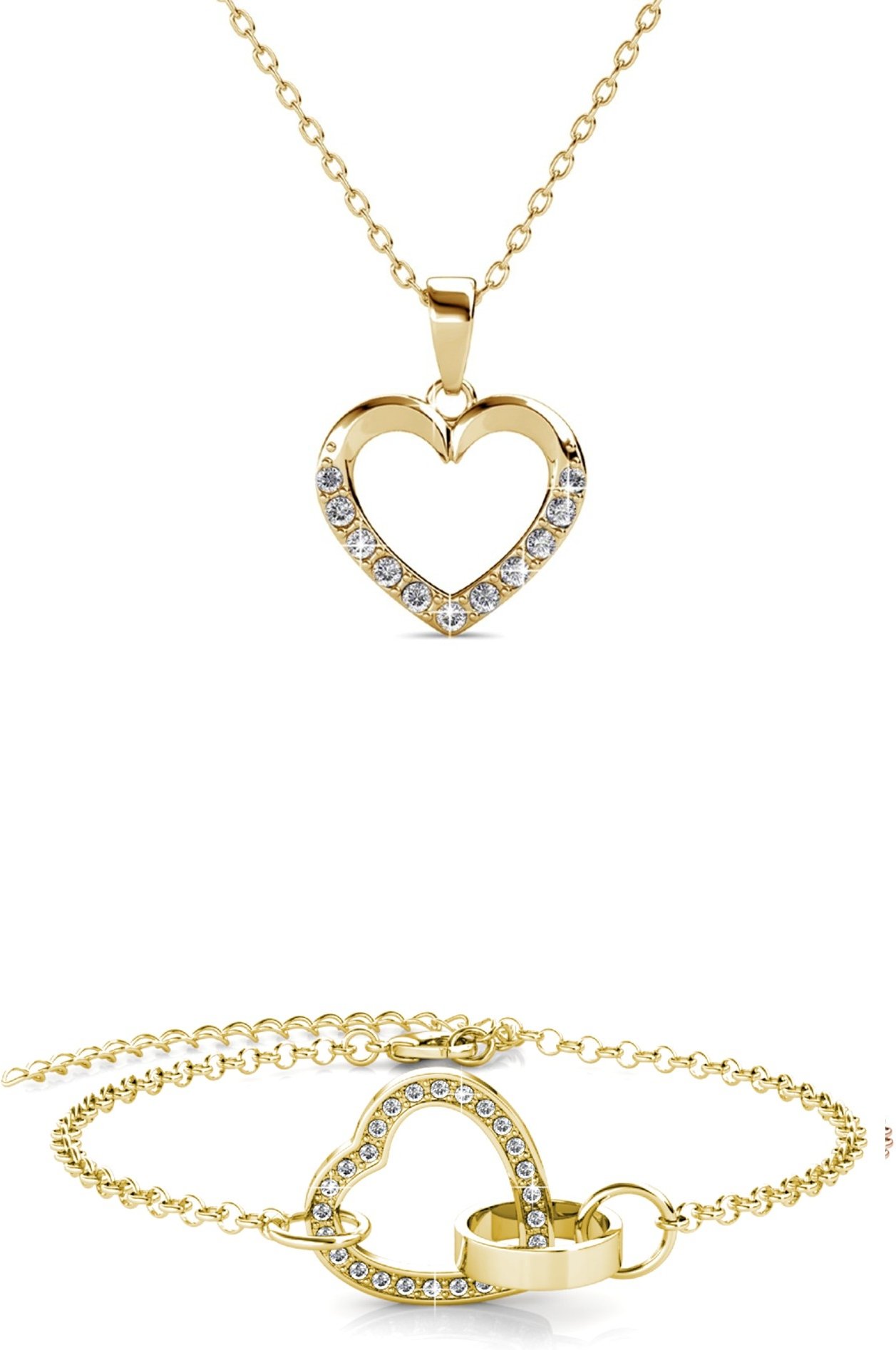 Halsketten-Set mit verschlossenem Herz - Gold und Kristall