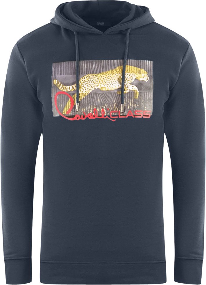 Cavalli Class Sprinting Leopard Logo Navy Blau Hoodie