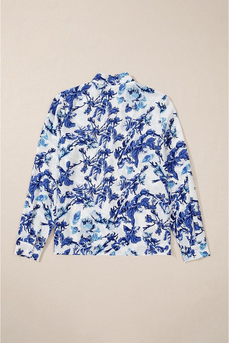 Thumbnail - Azura Exchange Himmelblaues Blumenmuster Bluse mit Schlitzkragen