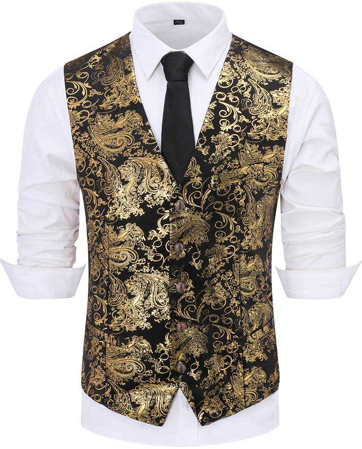 Einreihige Slim Fit Weste mit Print Gold