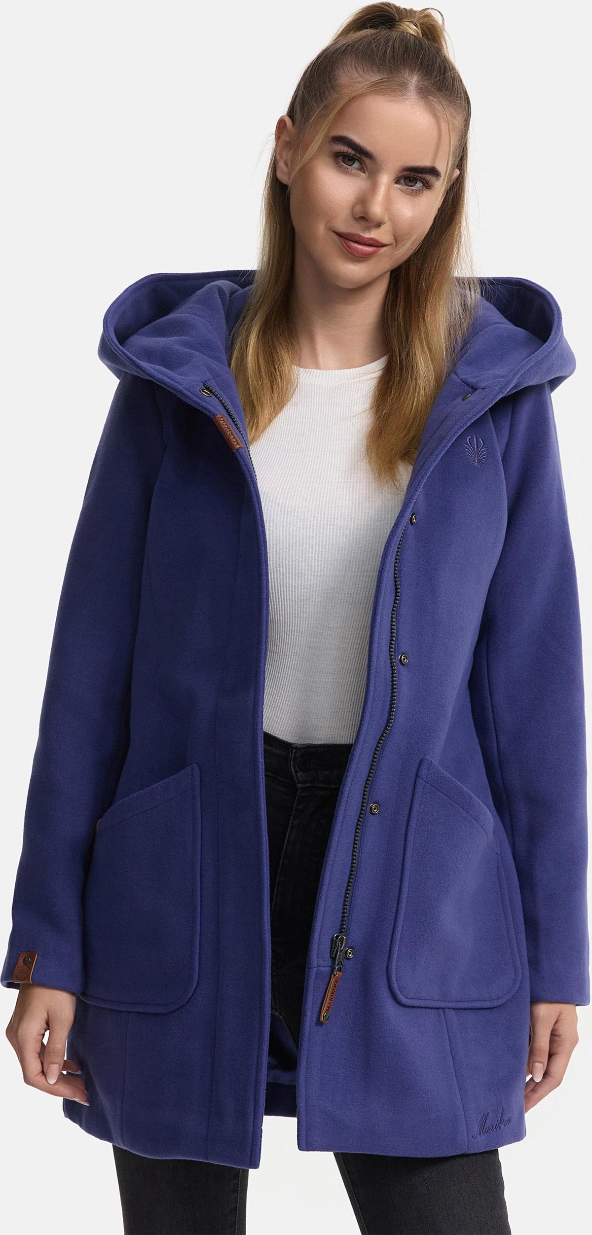 Marikoo Damen Wintermantel mit Kapuze und tailliertem Schnitt