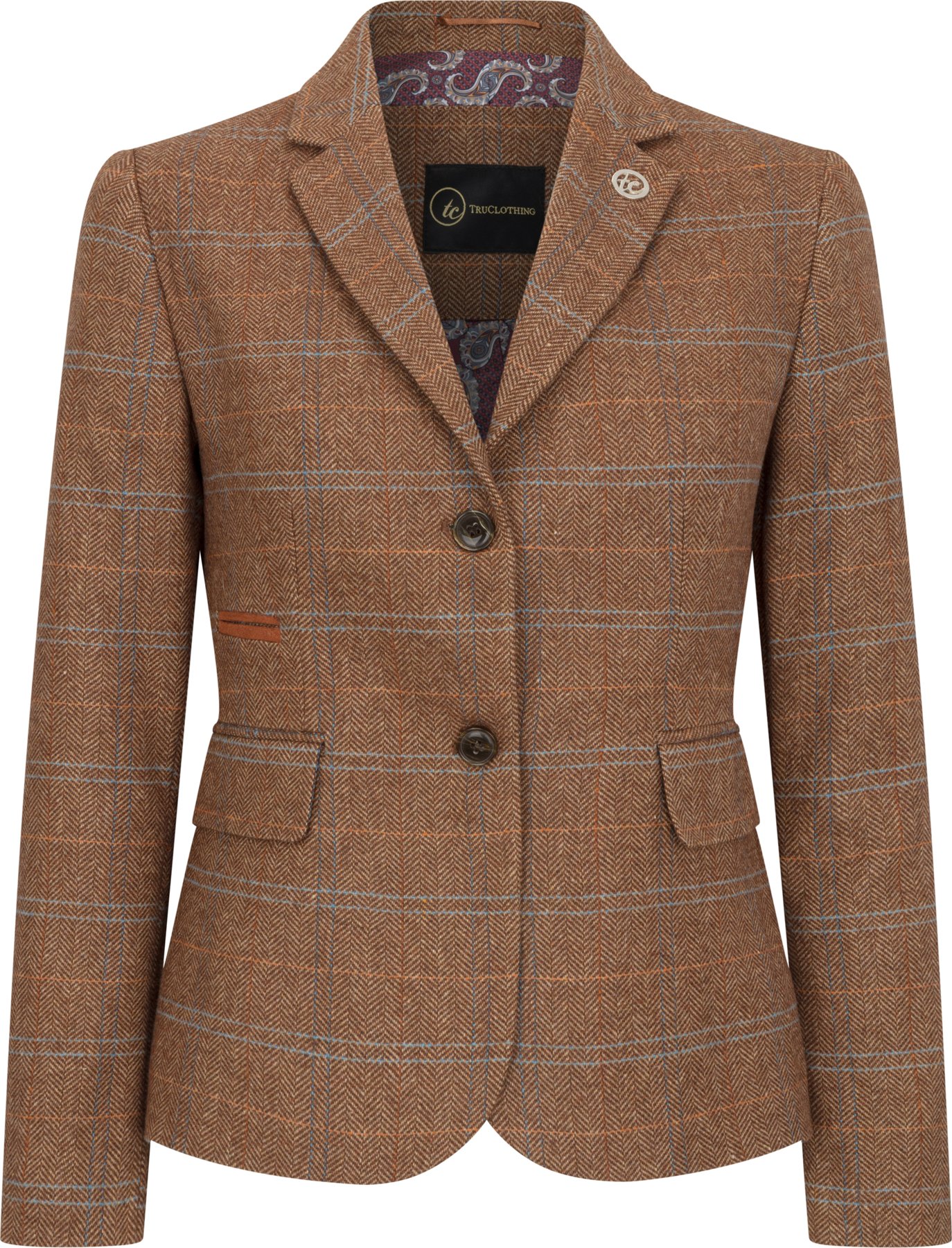 Tailored Fit Tweed-Blazer mit Fischgrätenmuster für Damen in Oak Brown