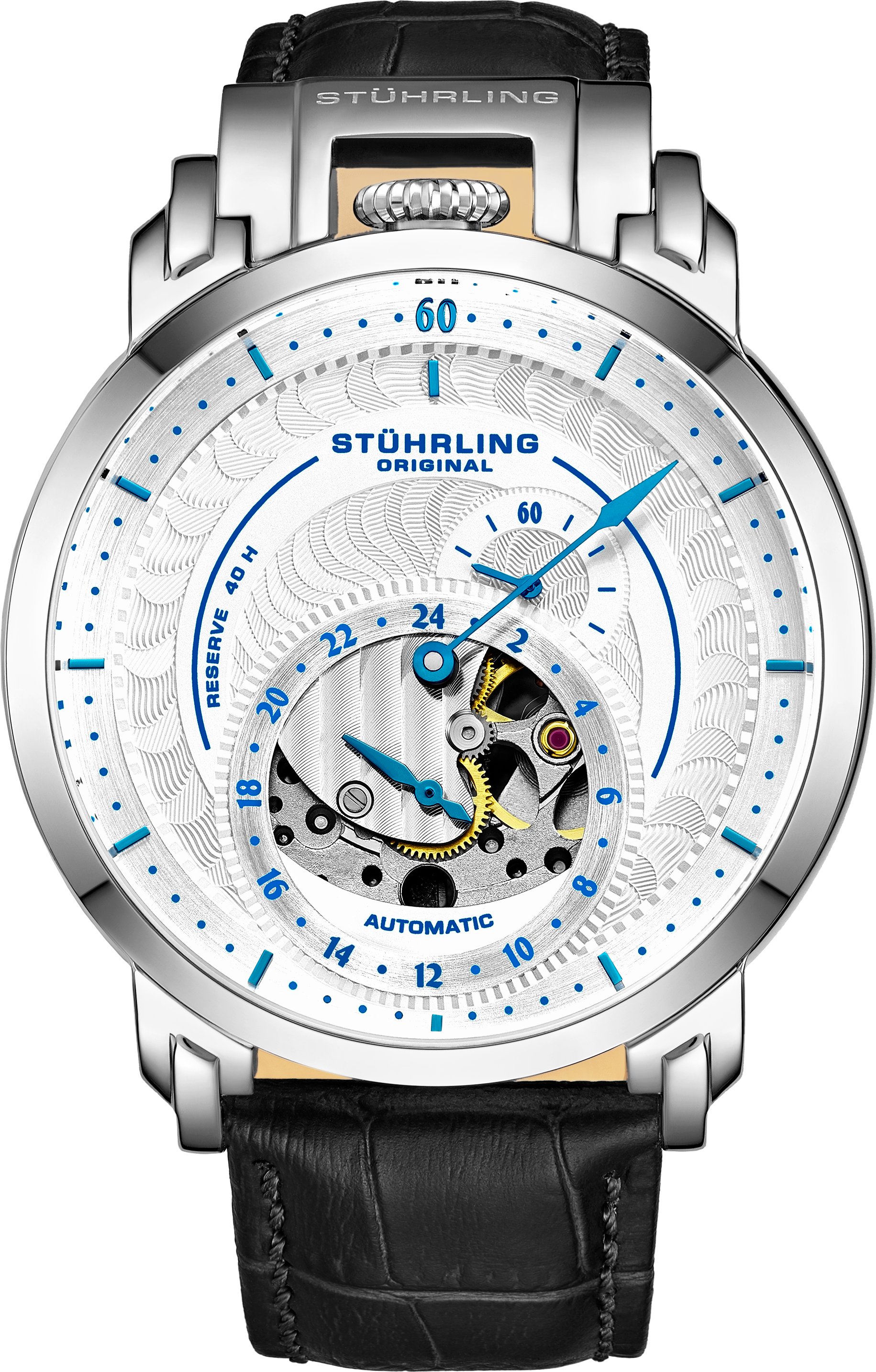 Silber und Blau Automatik 44mm Skeleton