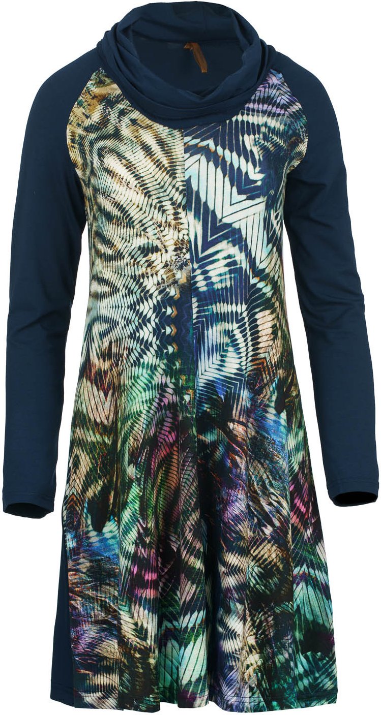 A-Linien-Kleid mit Rollkragen aus bedrucktem und einfarbigem Stretch-Jersey