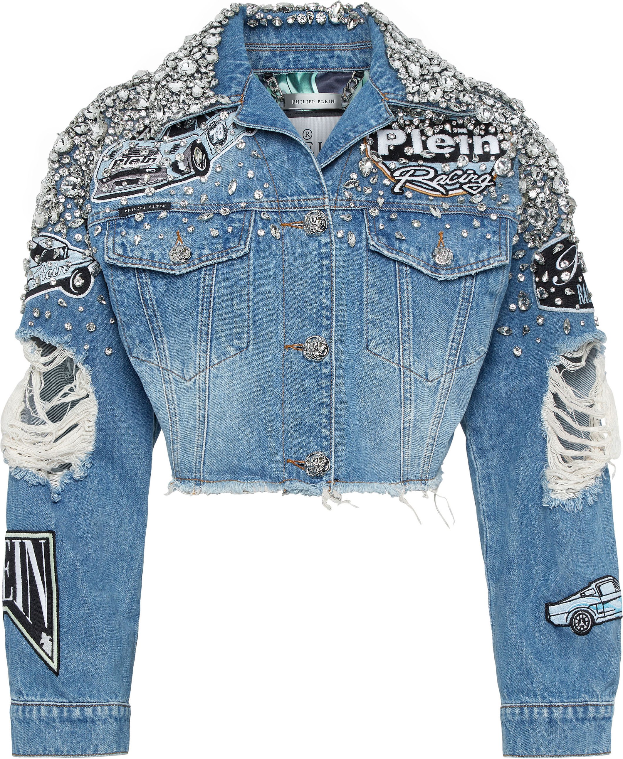 Denim Cropped Jacket Ls Stones Cars Racing
