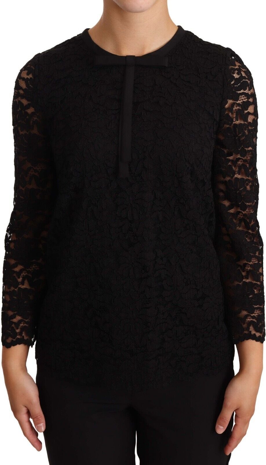 Dolce & Gabbana Damen Schwarze Blumenspitze Nylon Bluse Top