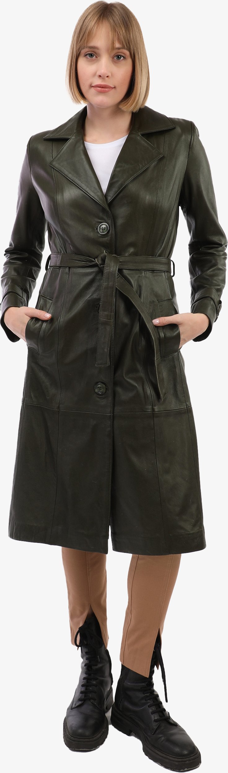 Thumbnail - Lederjacke Lederjacke Mit Gürtel Und Knöpfen