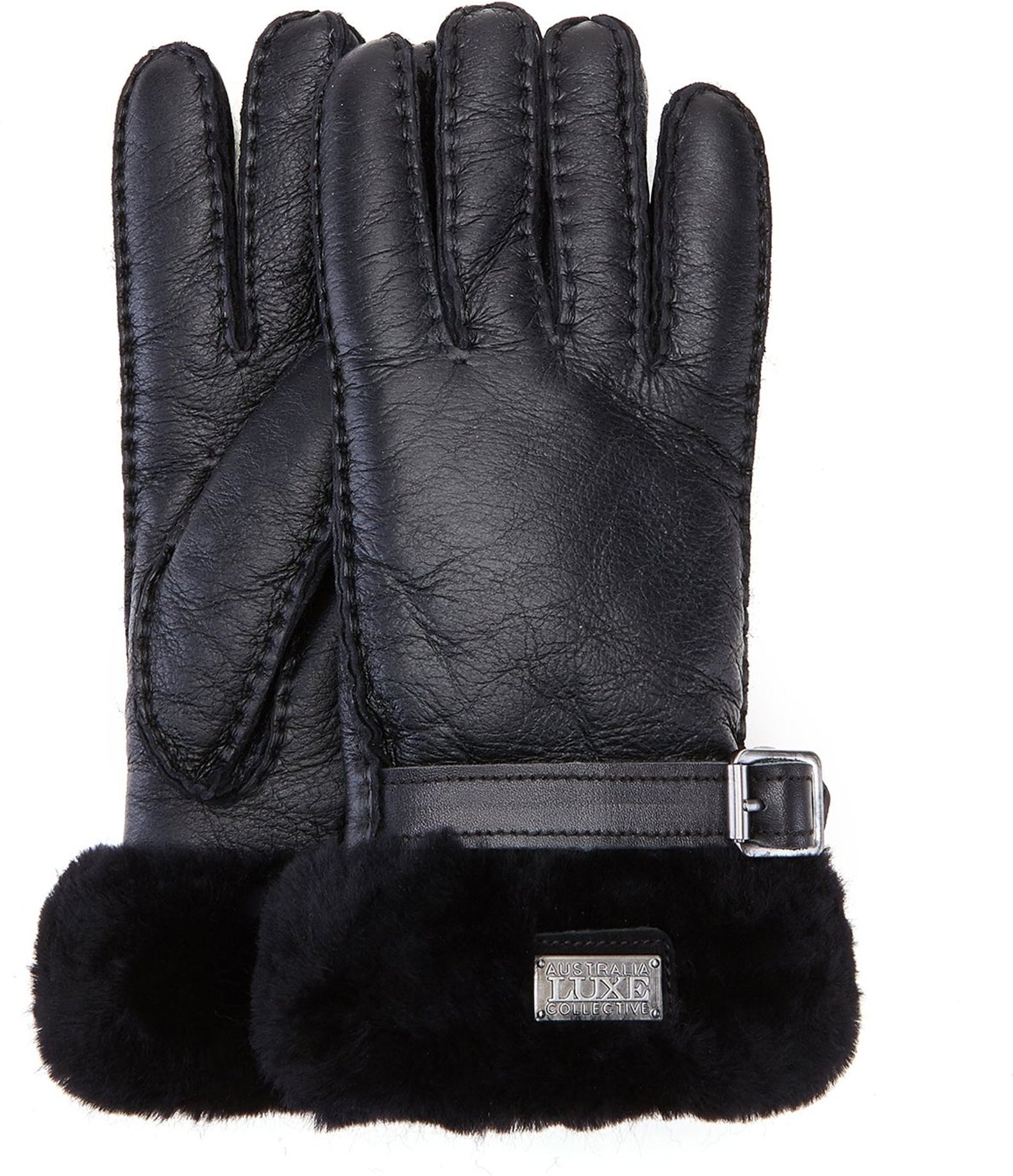 Stulpenhandschuhe aus schwarzem Leder