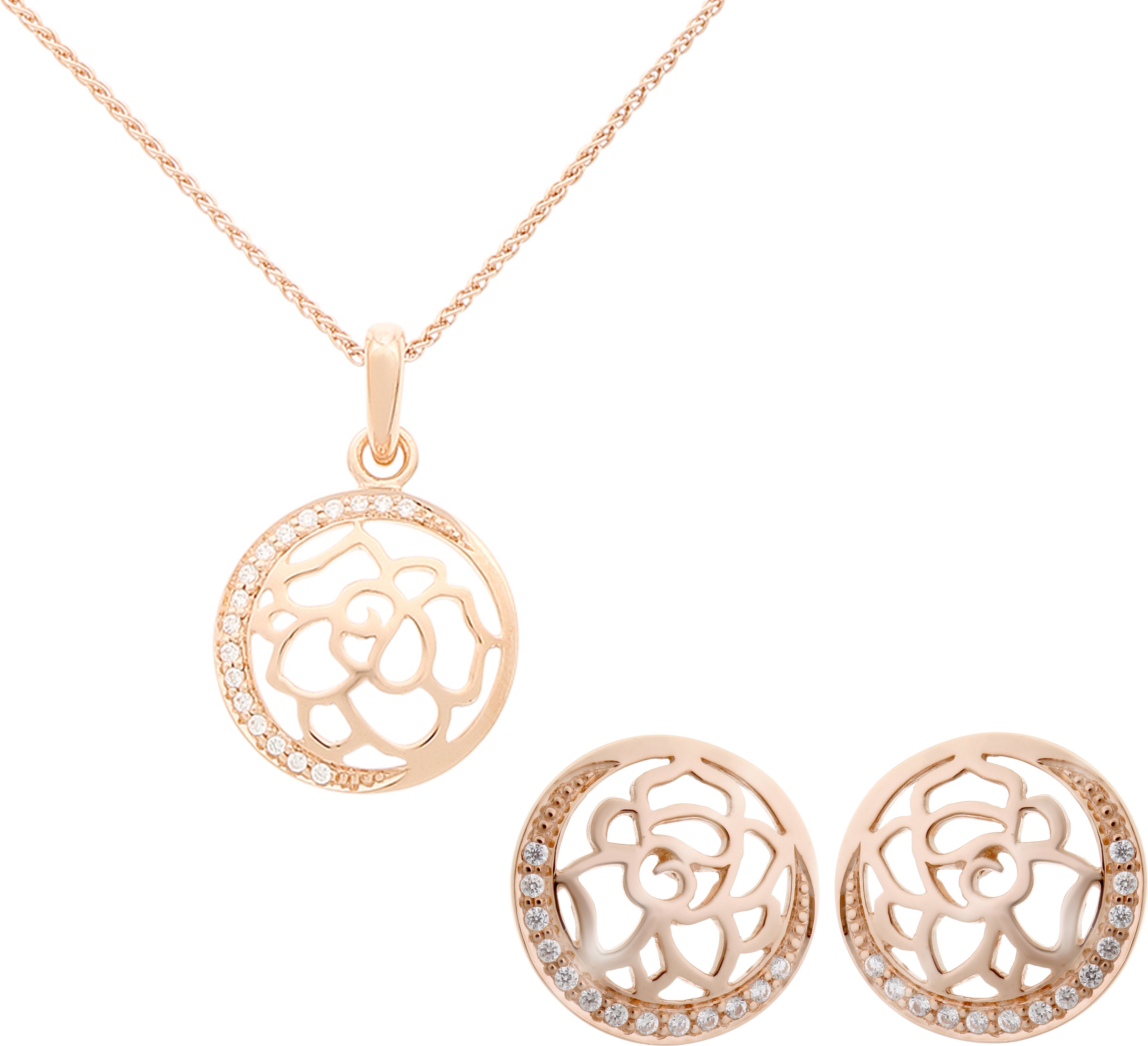 Orphelia 'Blair' Damen 925 Sterling Silber Set: Kettenanhänger + Ohrringe - Rosé SET-7089/1