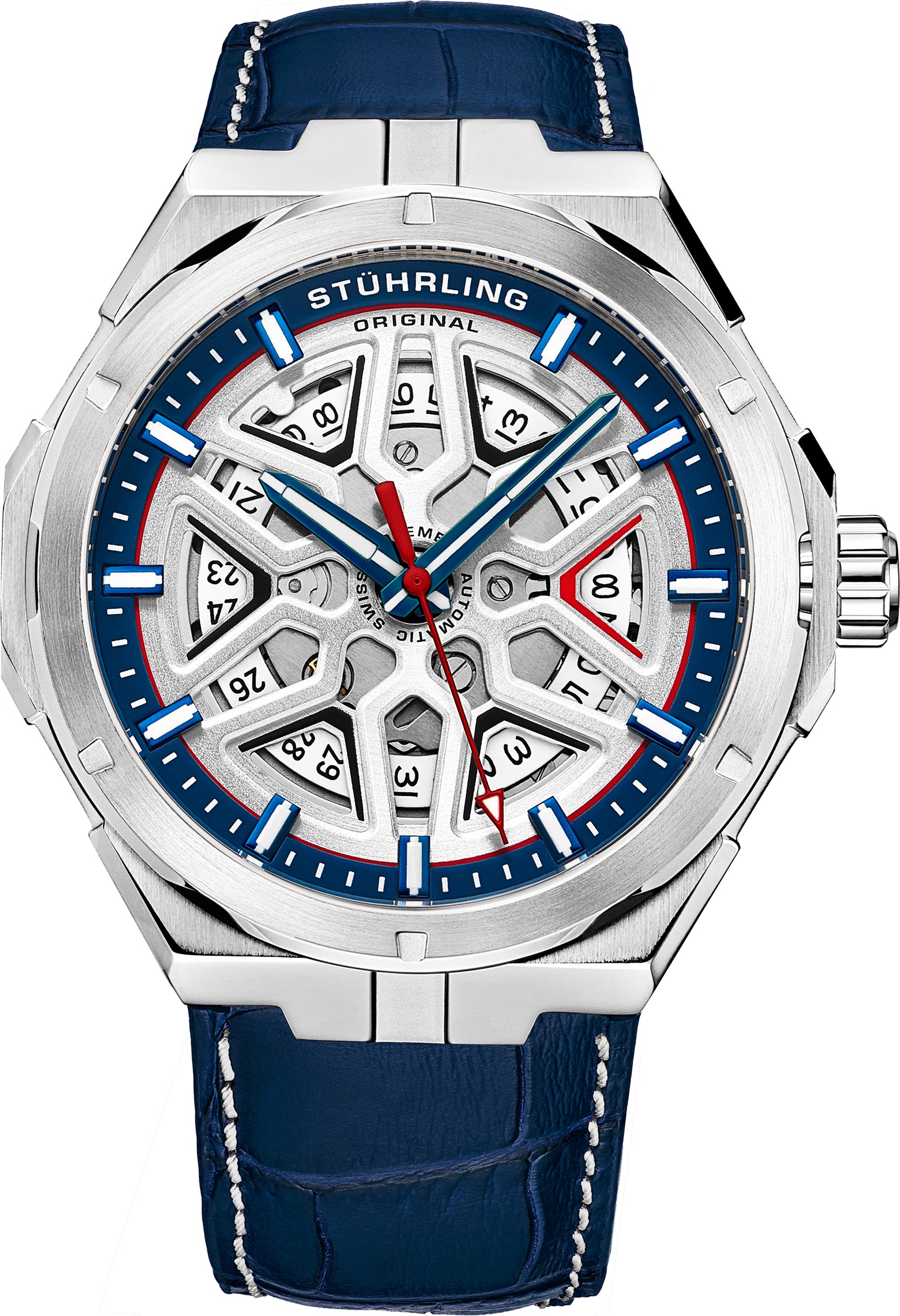 Blau und Silber Gio Schweizer Automatik 44mm Skeleton