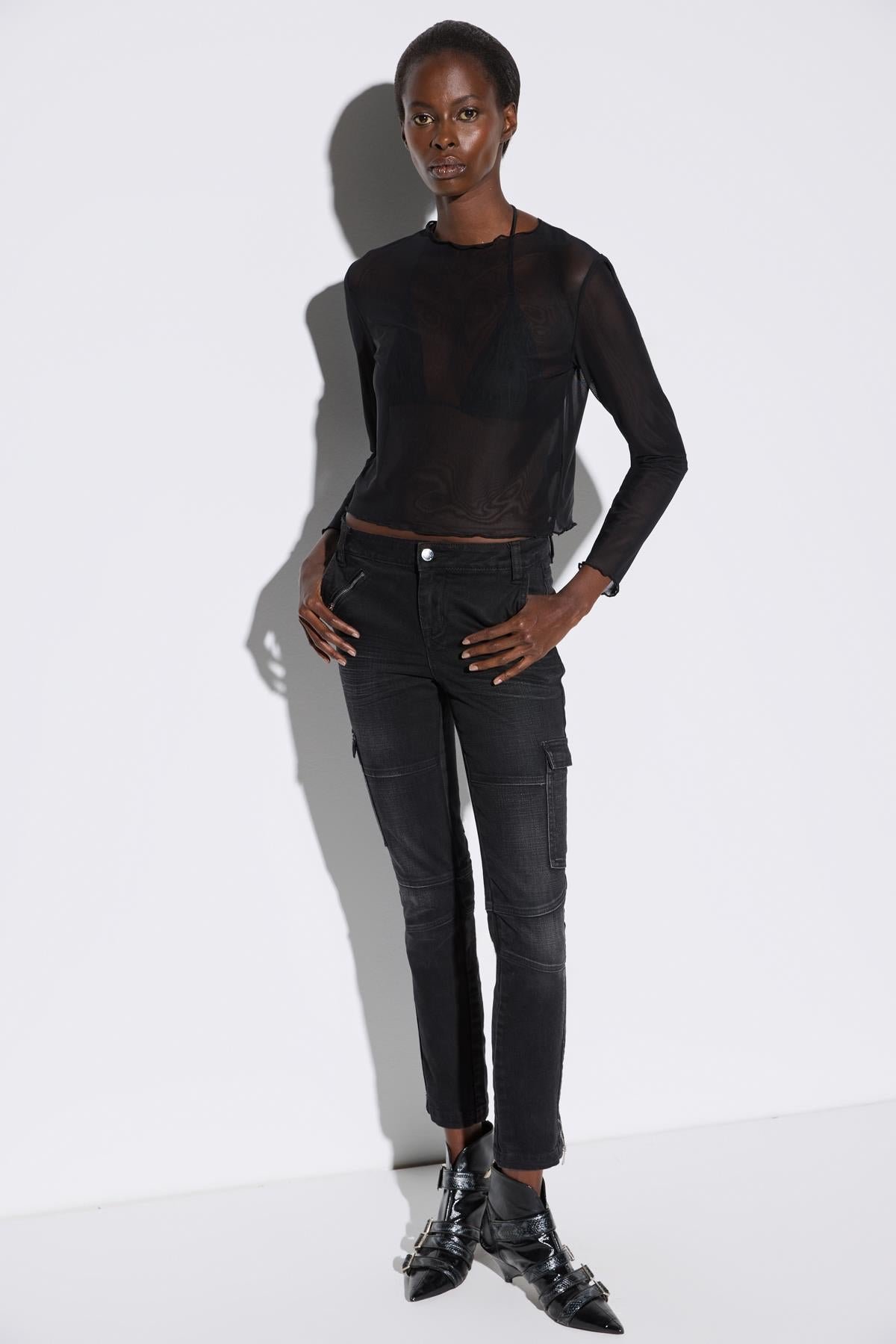 Fahrrad Hals Tüll Bluse