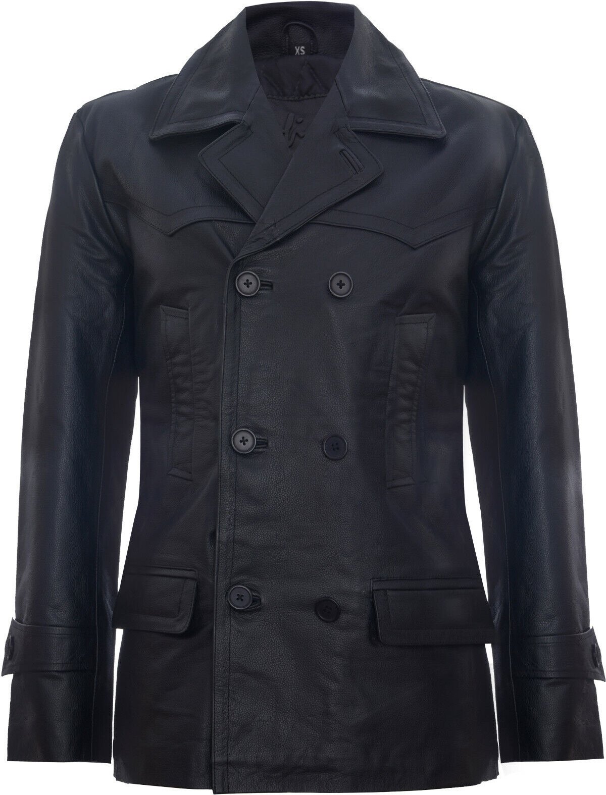 Kuhfell Dr. Who Naval German Pea Coat Lederjacke