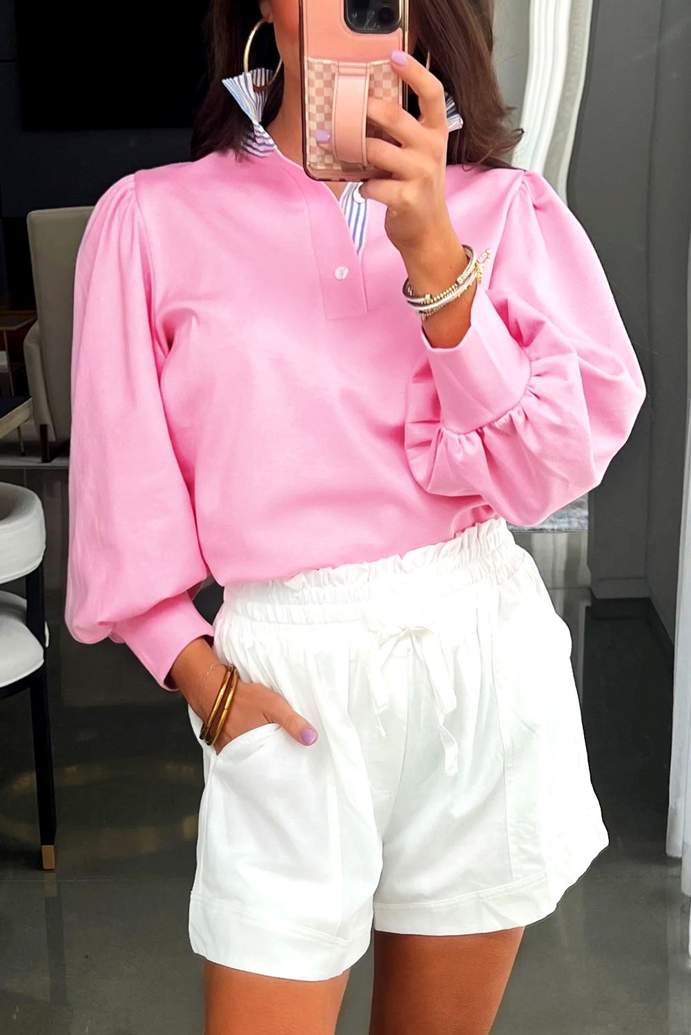 Bluse mit Ballonärmel und Kragen