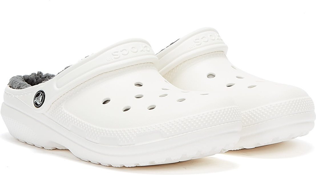 Crocs Classic gefüttert Damen Weiß / Grau Clogs
