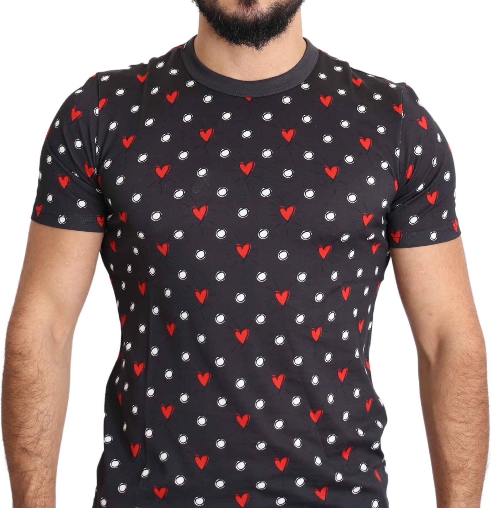 Dolce & Gabbana Dark Gray Hearts Print Cotton Men's T-shirt