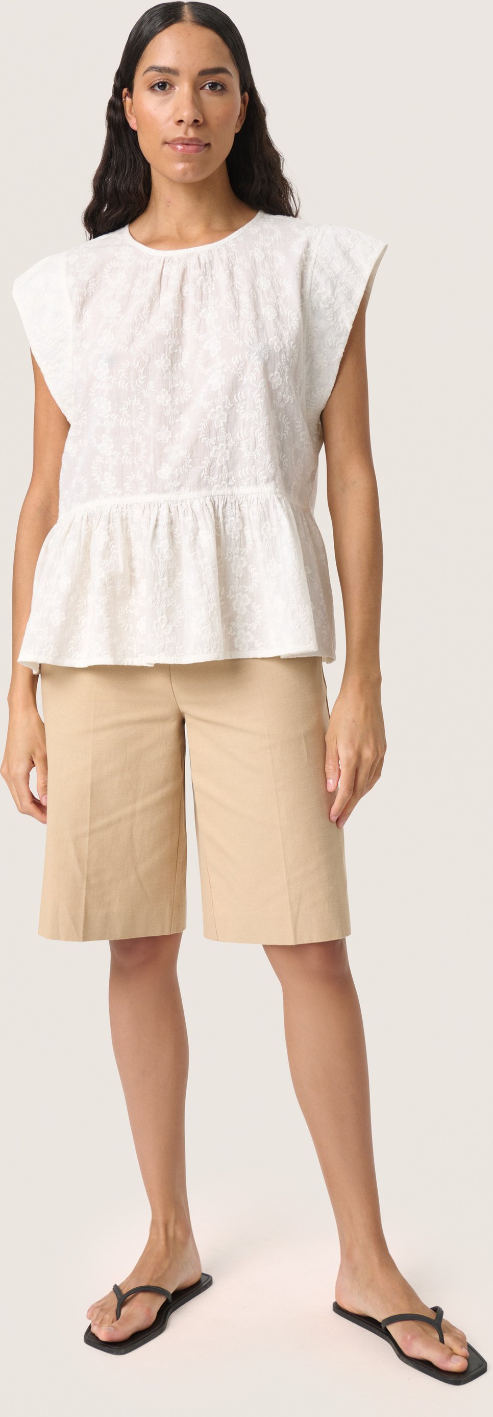 Kurzarm-Bluse Lockere Passform Broken White offwhite