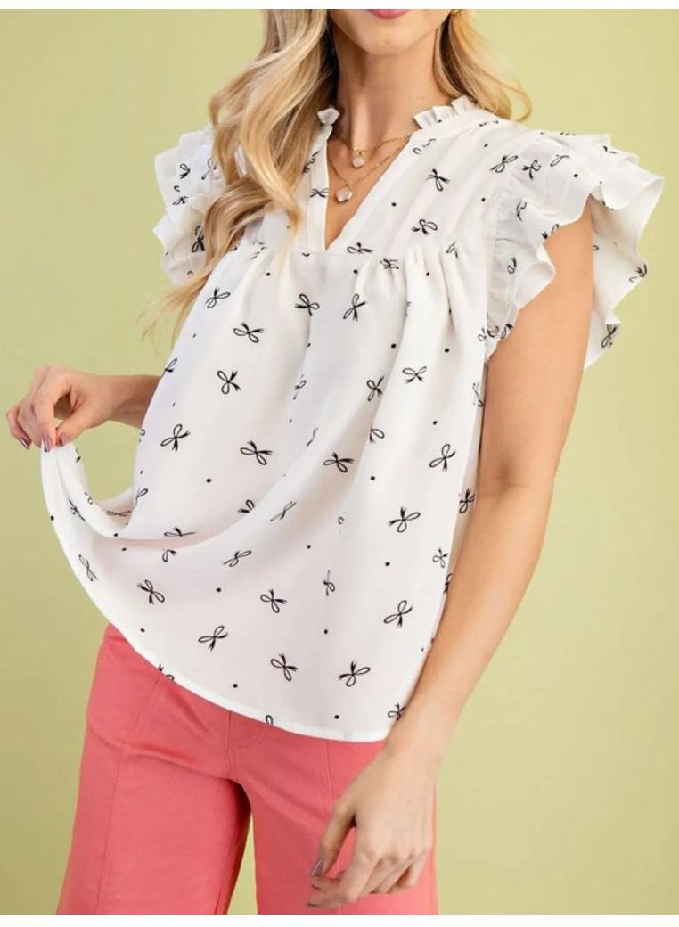 Thumbnail - Damen Bluse mit geschnittenen Rüschen und kurzen Ärmeln