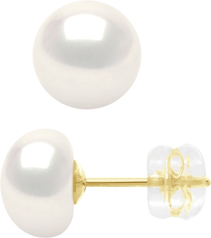 Ohrringe aus Gelbgold – echte Süßwasser-Zuchtperlen, Knopf 8–9 mm