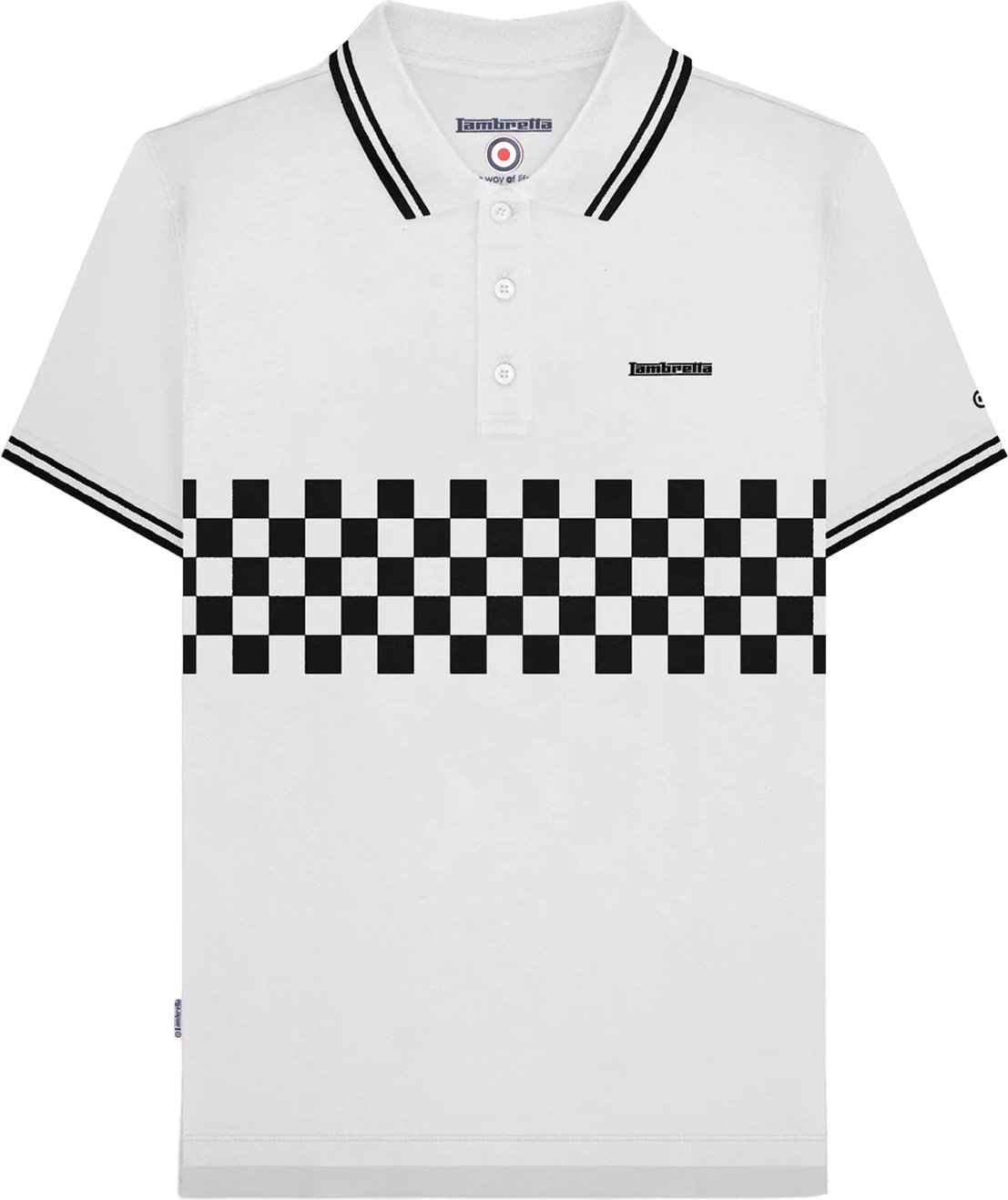 Lambretta - "SS25" Poloshirt Mit kontrastfarbenen Streifen für Herren (Weiß/Schwarz)