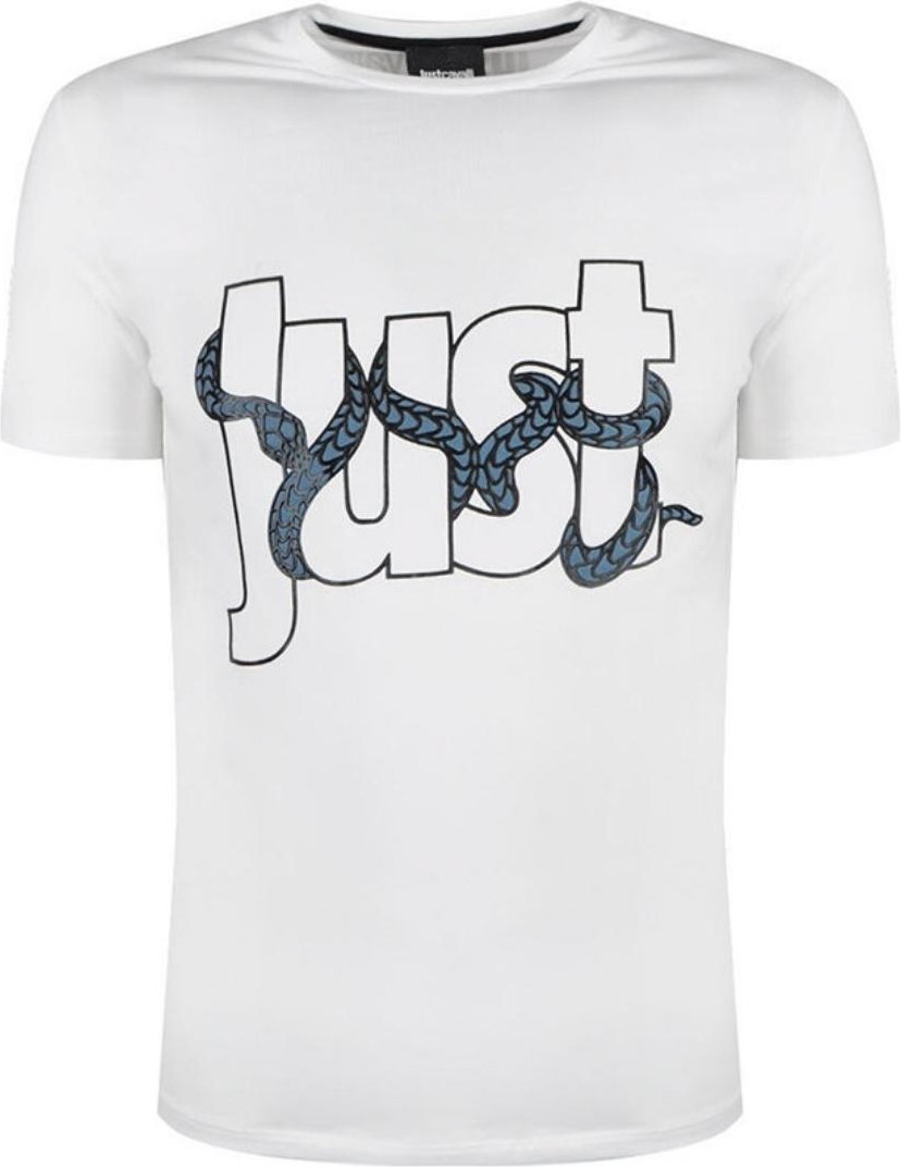 Just Cavalli Schlange gewickeltes Logo Weißes T-Shirt