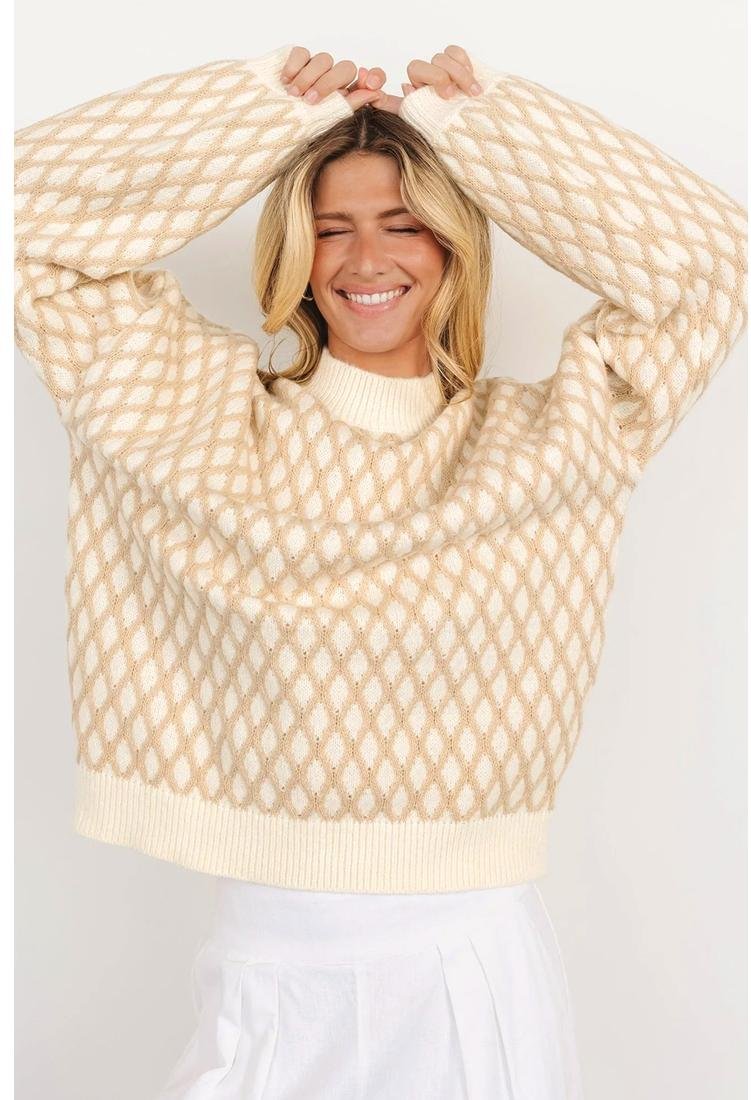 Thumbnail - Azura Exchange Haferbrei Diamantstrick Drop-Shoulder Lockere Pullover