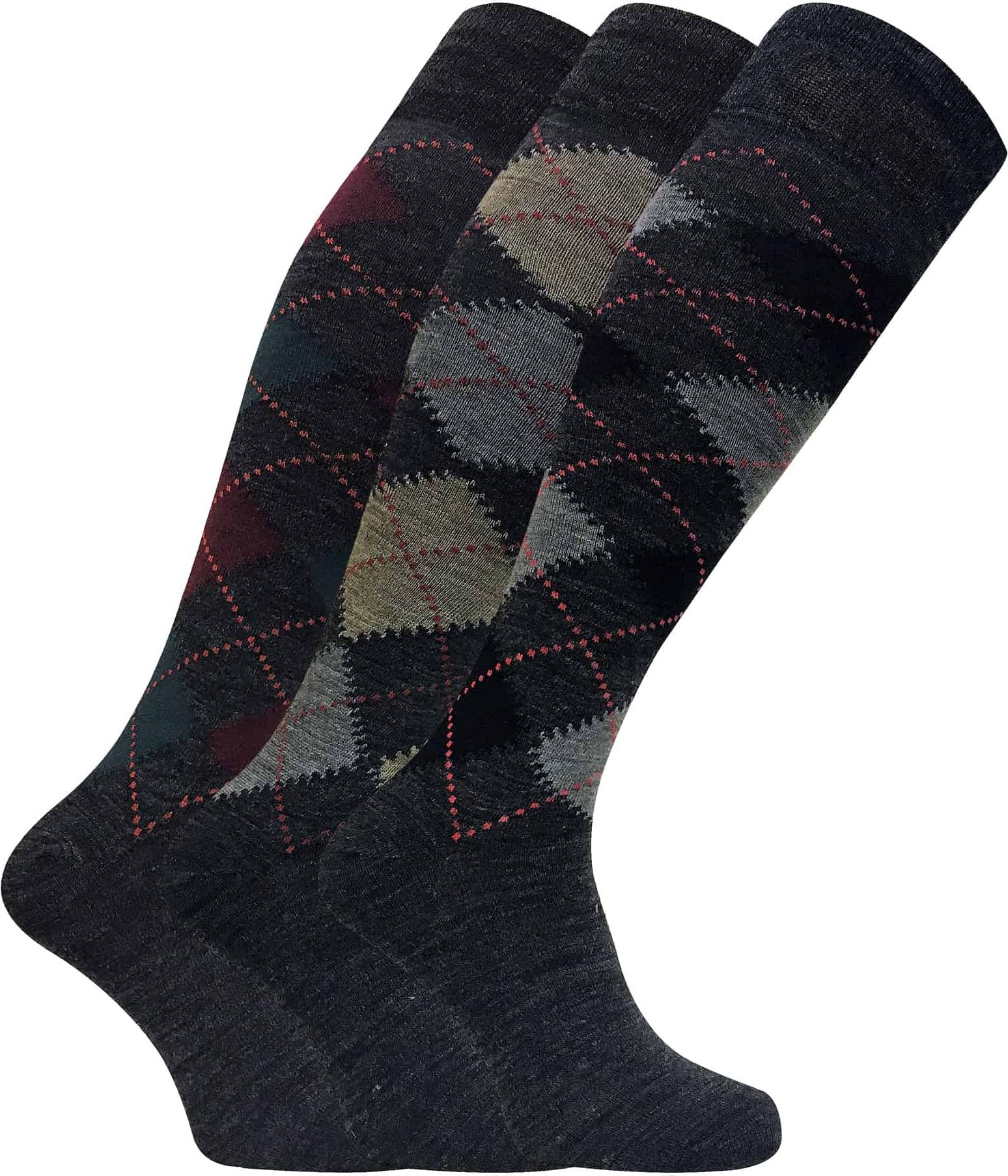 3 Paar Herren Extra Lange Kniehohe Argyle Lambs Wool Dress Socken