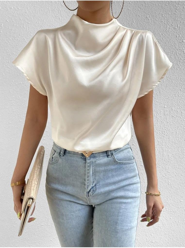 Damen Mock Neck Kurzarmbluse