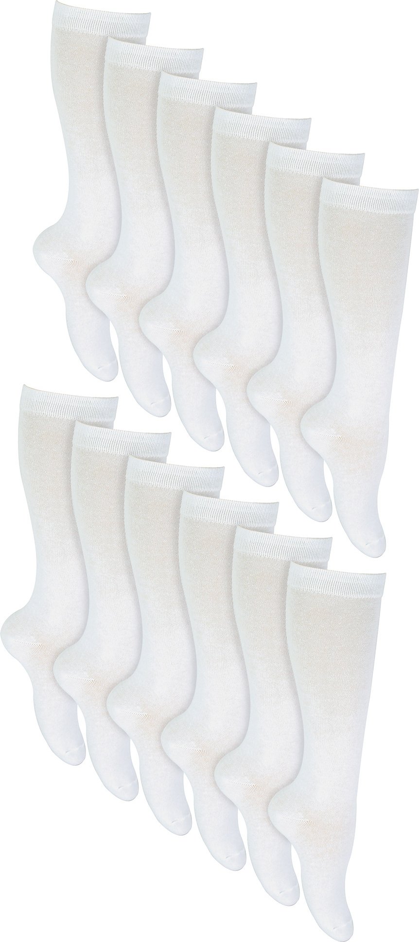 Thumbnail - 12 Paar Multipack Mädchen Kniestrümpfe | Atmungsaktive lange Baumwolle Schule Socken | Farbe Option - Grau, Schwarz, Wei...