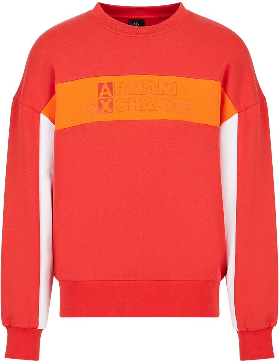 Armani Exchange - Sweatshirt für Herren, Rundhalsausschnitt (Rot/Weiß/Orange)