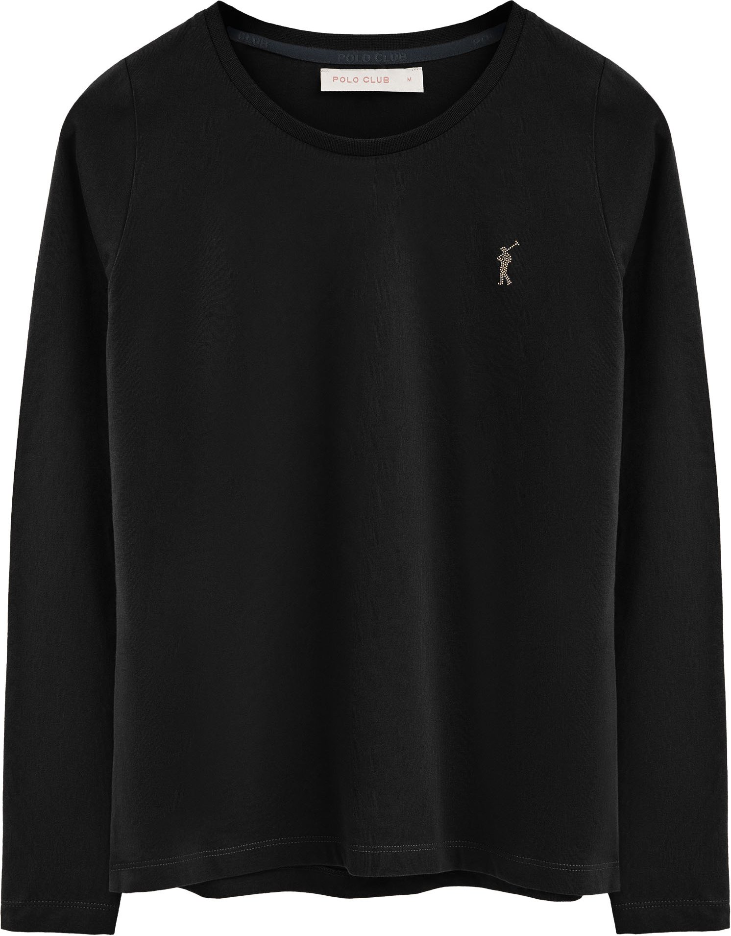 T-Shirt schwarz mit langen Ärmeln, Rundhalsausschnitt und Logo Rigby Go Gold