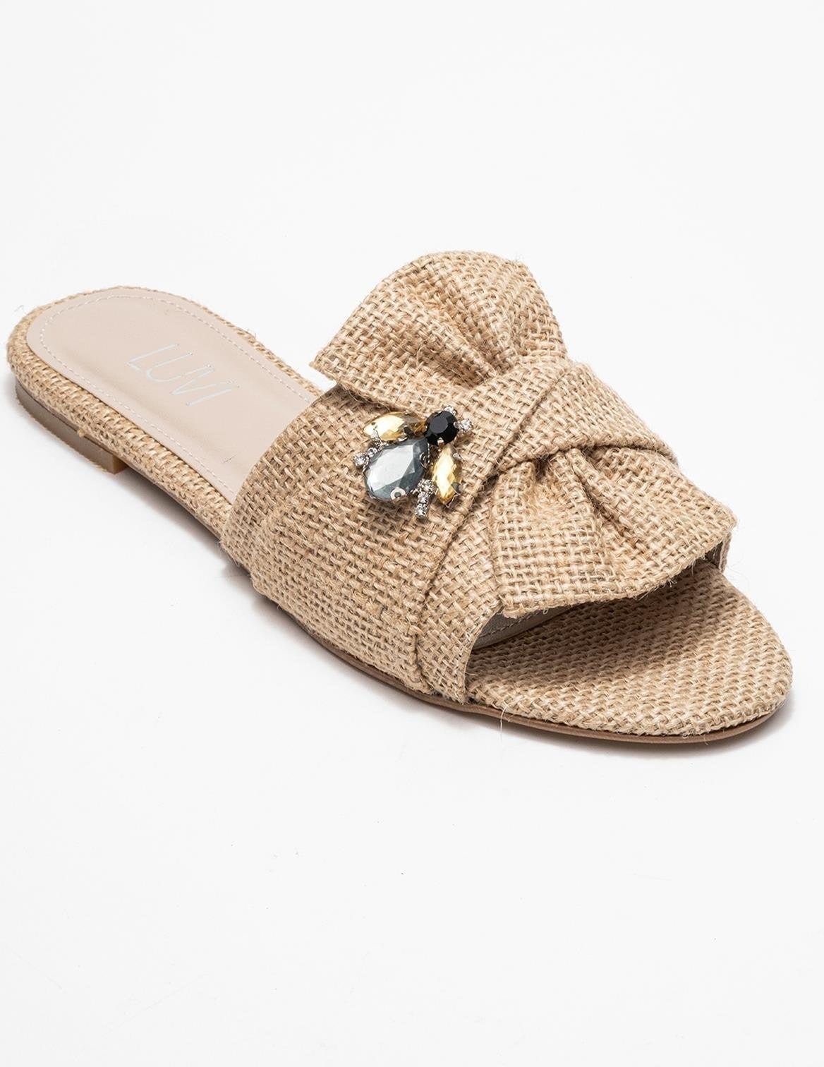 Daphne Raffia Bow Slide Sandale