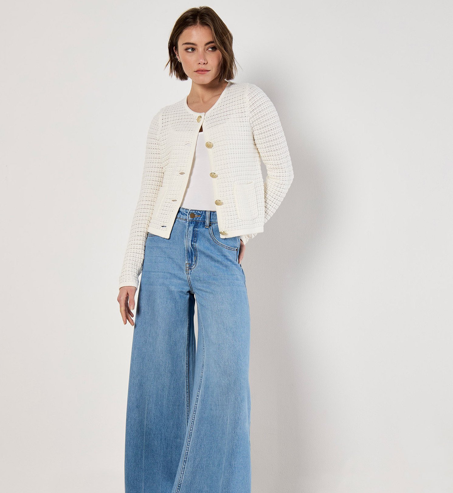 Apricot Waffelstrick-Cardigan